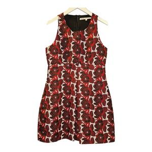 Rachel Roy Dress Floral Red Jacquard Shift Sleeveless Pockets NWT Size 8